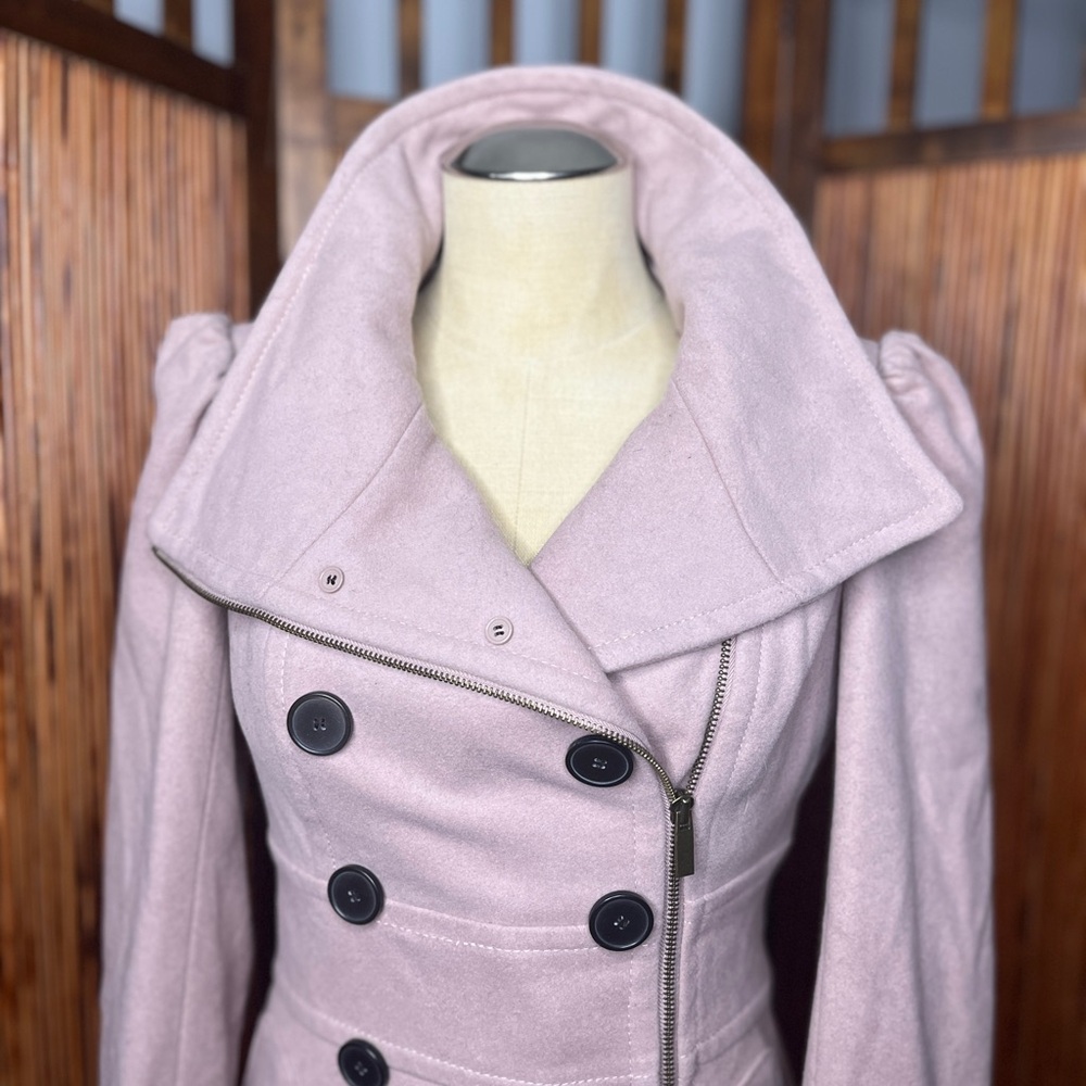 Bebe pink wool funnel neck jacket, small
